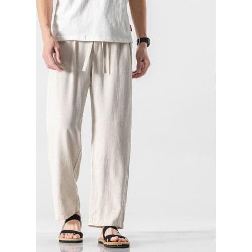 2021 Summer Casual Linen Pants Men Solid Color Streetwear Loose Pants Men Cotton Harem Pants Male Chinese Style Trousers M-5XL