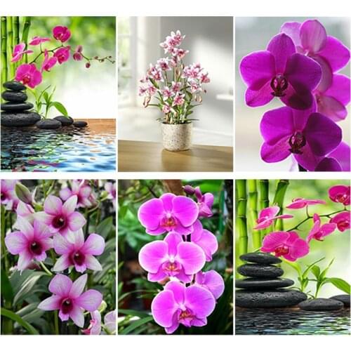 DIY 5D Diamond Painting Full Round & Square Resin Mosaic Diamond Embroidery Cross Stitch Kits Wall Art Decor Flower Orchid