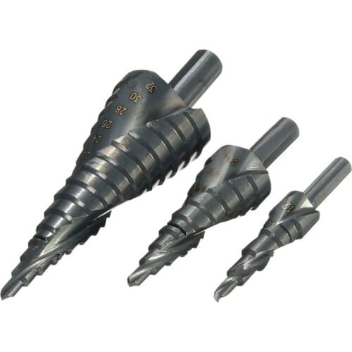 3Pcs 4-32MM HSS Stepped Drill Bit Set High-speed Steel Spiral for Metal Cone Triangle Shank Hole Iron Sheet PVC Plate