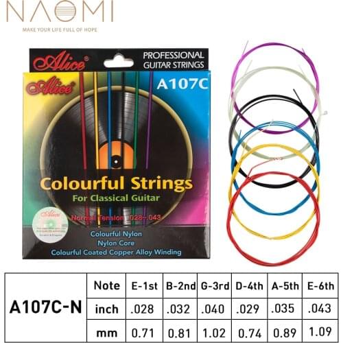 NAOMI Acoustic Guitar Strings Rainbow Colorful Guitar Strings E-A For Acoustic Folk Guitar Classic Guitar Multi Color A107-C