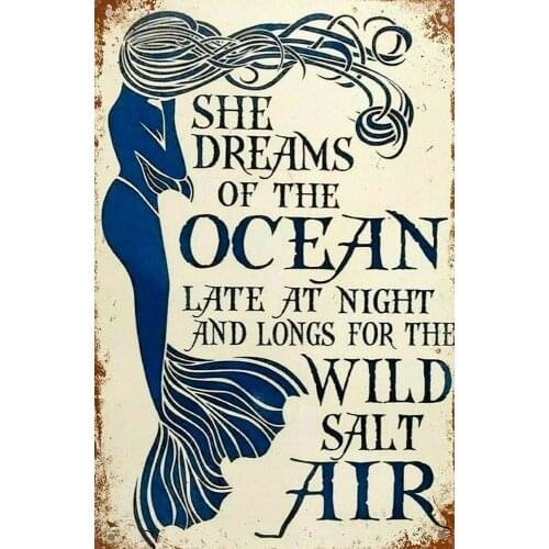 Nobrand She Dreams of The Ocean Theme 8x12 in Wall Decor Metal Sign Home Decoration Nostalgic Retro Wall Decor