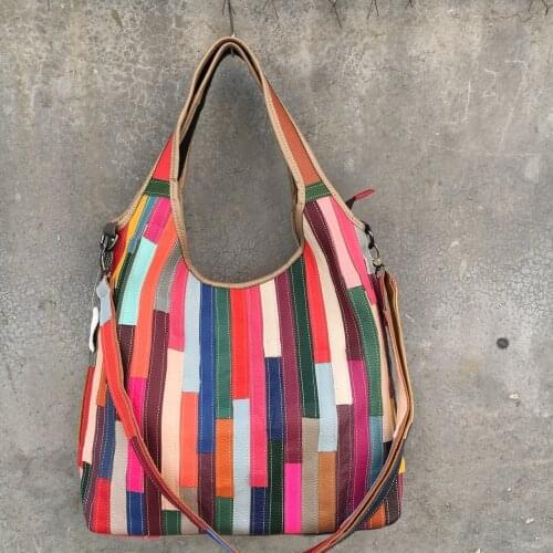 New Summer Leather Womens Bag Shoulder Messenger Bag Leather Striped Stitching Color Bag Women Handbags Designer Bags