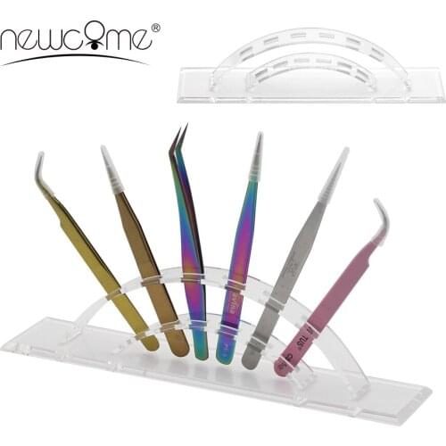 NEWCOME 6 Holes Eyelash Tweezer Fan Storage Holder Eyelash Extension Planting Tool Storage Acrylic Arc Holder Stand Makeup Tools