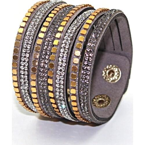 1 pc/lot 2018 New Arrival Charm Bracelets 8 Layer Crystal Rhinestone Bracelet&bangles Leather Flannelette Bracelet Women Jewelry