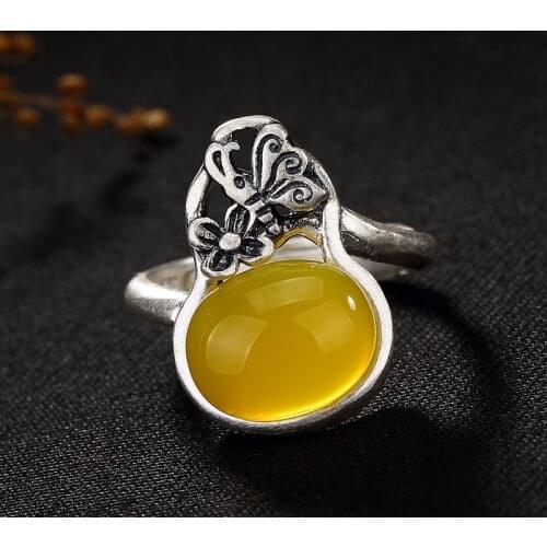 2018 Sale Anel Feminino Butterfly, Love, Flower, Mosaic, Chalcedony, Pomegranate, Corundum, Sandstone, Opening Ring, Wholesale