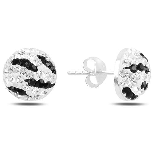 Silver 925 Sterling Half Ball Crystal Stone Earrings