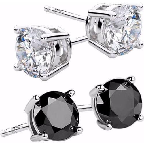 14K White Gold and Silver Moissanite Stud Earring White & Black Moissanite 1CTW 5mm Engagement Wedding for Women