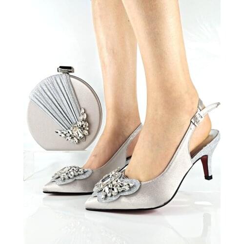 Italian Design 2021 Afarican Fashion Butterfly-Kont Style Crystal Decoration Noble Party Women Shoes and Bag Set in Orange Color