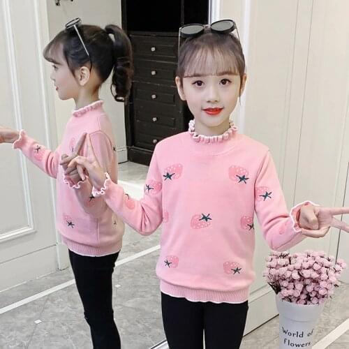 Girl Sweater Kids Baby Outwear Tops 2021 Strawberry Thicken Warm Winter Autumn Knitting Party Outdoor Cardigan Children Clothing