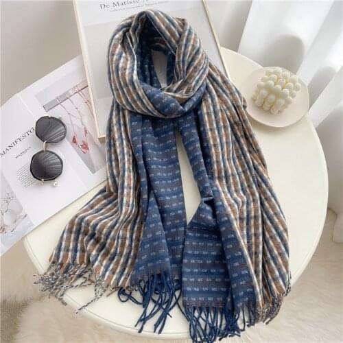 Warm Thick Stoles Plaid Knitted Scarf Women Winter Pashmina Shawls Female Cashmere Wraps Tassel Fashion Foulard Bufanda Lady