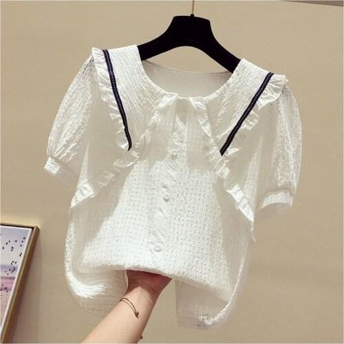 Thin chiffon pullover summer 2021 new style Korean fashion loose age-reducing short-sleeved top