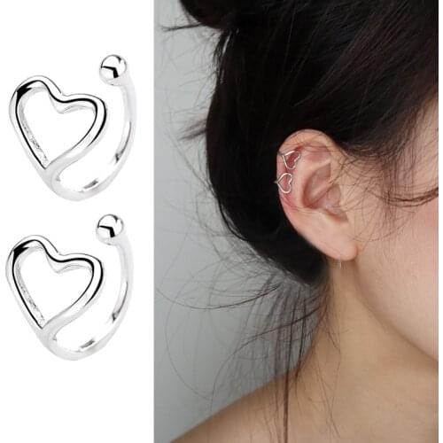 Solid 925 Sterling Silver Heart Ear Cuff Earrings Simple Non-Pierced Ear Cuffs Clip On Earrings for Women Girls E0077
