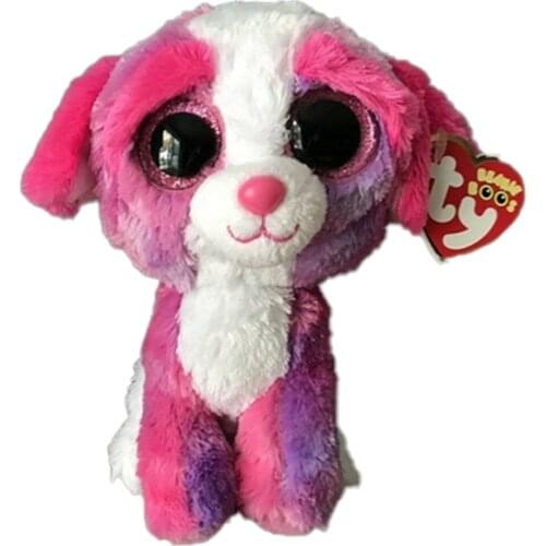 Ty Beanie Boos Big Eyes Pink Big Ears Puppy Simulation Dog Plush Toy 15 CM Soft Stuffed Animal Doll Birthday Boys and Girls Gift