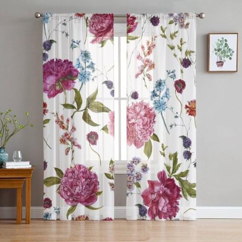 Peony Blackberry Window Tulle Curtains for Living Room Bedroom Hotel Luxury Decoration Sheer Curtains