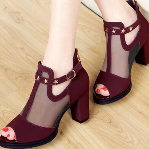 2021 Summer New High Heels Thick Heel Fashion Sandals Fish Mouth Mesh Fashion Trendy Shoes Women