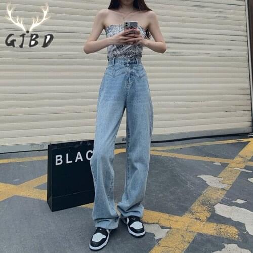High Waist Womens Jeans 2021 Autumn Korean Fashion Baggy Casual Straight Denim Pants Blue Vintage Wide Leg Mom Denim Trouser