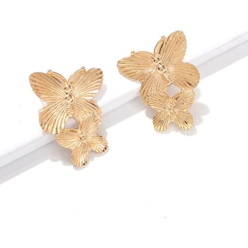 In 2021 Retro Fashion Metallic Multilayer Butterfly Wings Exaggerated Earrings Creative Simple Irregular Women Stud Earrings