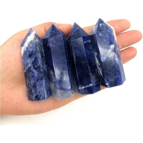 1pc Natural Blue Sodalite Quartz Obelisk Crystal Wand Point Healing Stones Specimen Natural Quartz Crystals