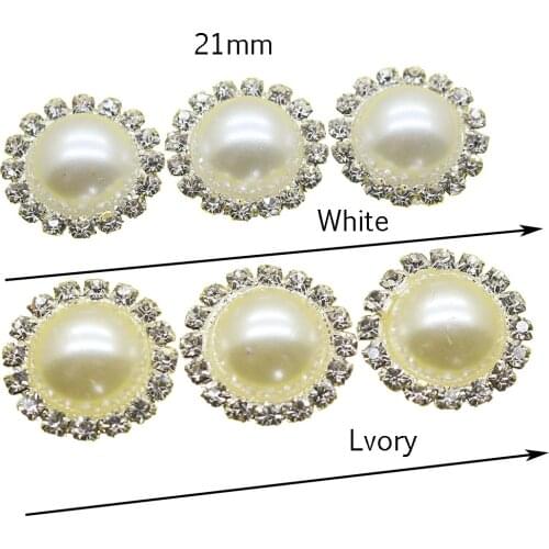 Hot sale 10pc 21mm Round ivory White Rhinestone pearl Button Wedding DIY Gift Box decorate clothing Girl Hair Accessories