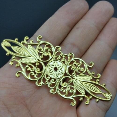 10pieces / lot 33x85mm brass color Box decoration filigree folwer Slice Charms base Setting Jewelry DIY Components Findings