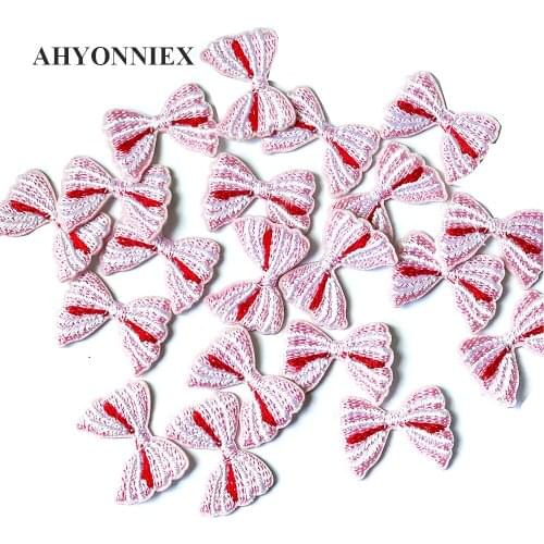 10PCS Small Pink Bow Patches Clothing Embroidery Iron On Applique for Kids Hairclip Dress Bags Cheap Stickers for DIY