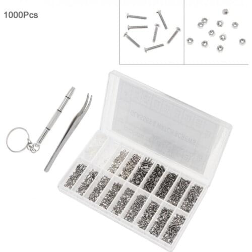 1000pcs Boxed Tiny Screws Nut Watch Eyeglass Glasses Repair Tool Set Kit with Screwdriver and Tweezers Hand Tool Sets