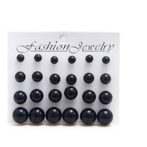 12 pairs/set Black Simulated Pearl Earrings Set For Women Jewelry Accessories Piercing Ball Stud Earrings kit Bijouteria brincos