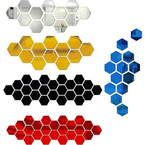 12pcs Hexagonal 3D Mirror Wall Stickers DIY TV Background Room Stickers Wall Decor Bedroom Bathroom Home Decoration Mirror