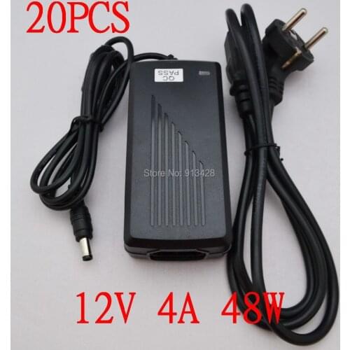 High quality 20PCS 12V 4A 48W Led Power Adapter US/ EU/ UK/ AU Plug for LED light strip