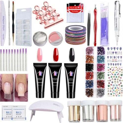 3 Color/Set Poly Extensions Gel&Colorful Nail Sticker Set With Lamp For Manicure Kit Soak Off UV Gel Dryer Tools