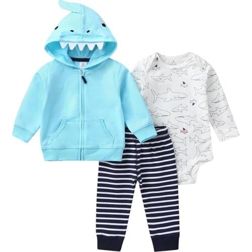 Baby Boy soft Cotton 3 PCS Clothing Set Long Sleeve Outwear+Bodysuit+Pants for 6M to 24M Infant Suit for Girl