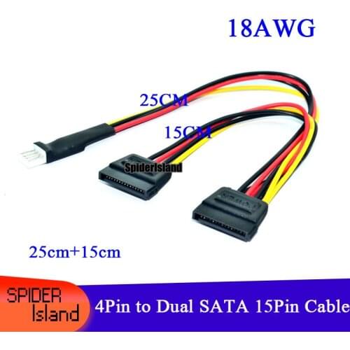 5pcs High Quality New 4Pin Floppy to Dual 15Pin SATA Female Adapter Converter Power Leads Cable Cord 18AWG Wire 25CM+15CM