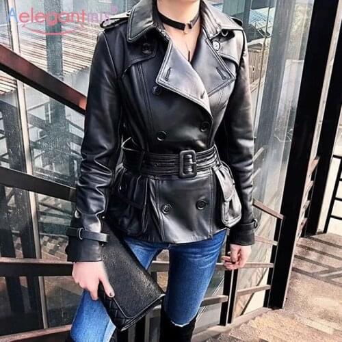 Aelegantmis Women Autumn Black Faux Leather Jackets Sashes Slim Pu Leather Jacket Streetwear Moto Biker Jacket Ladies Outerwear