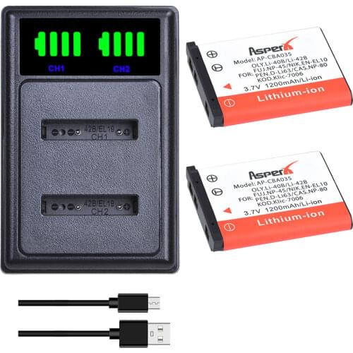 2Pc Li-40B Li-42B EN-EL10 Batteries + LED USB Dual Charger for FUJIFILM fuji NP-45 NP 45A 45B 45S For Nikon CoolPix S60 S80 S200