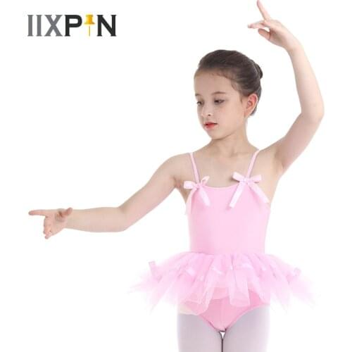 Girls Ballet Tutu Dress Spaghetti Shoulder Straps with Bowties Ballet Dance Gymnastics Leotard Girls Ballet Dress body danza
