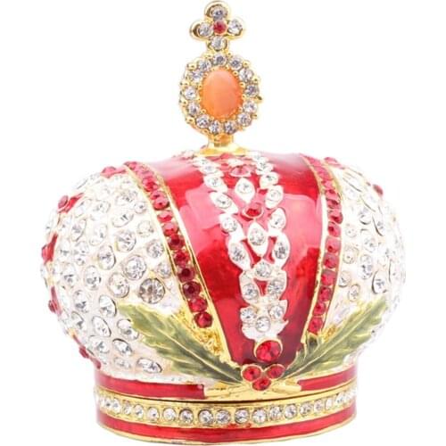 Bejeweled Royal Crown Trinket Box Metal Jewelry Box Collectible Novelty Gifts Ring Holder