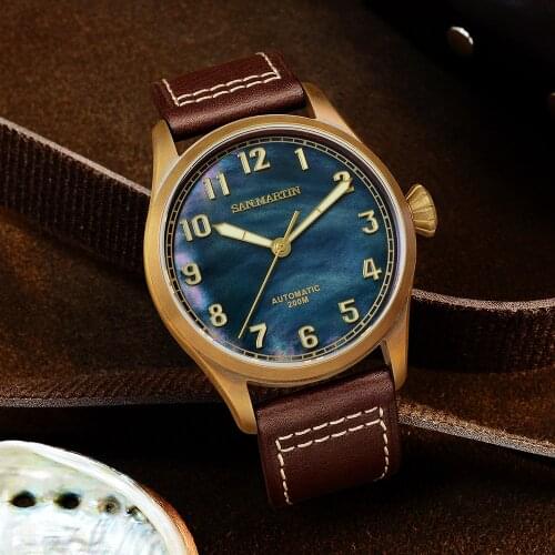 San Martin Watches Men Retro Diver CuSn8 Bronze Automatic Watch Rubber Sapphire Case Back Luminous Mechanical Watch