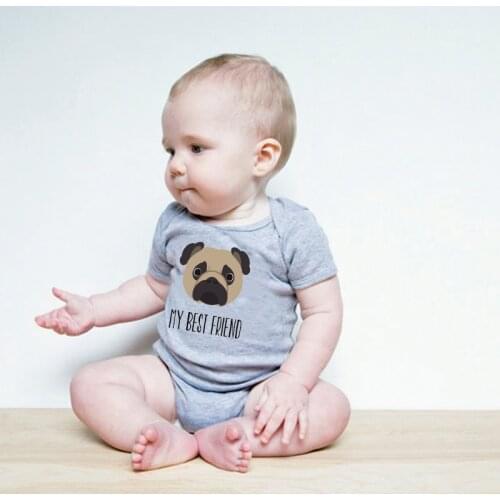 DERMSPE New Boys Girls Casual Summer Baby Boy Girl Short Sleeve My Best Friend Dog Jumpsuit Romper Newborn Baby Clothes Gray