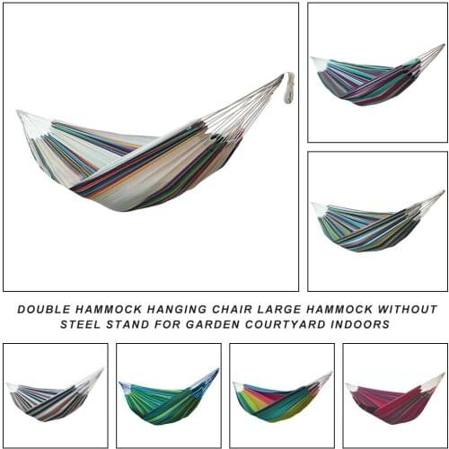 Double Hammock Hanging Chair Canvas Stripe Sleeping Bed Swing Portable without Steel Stand for Garden Courtyard Indoors