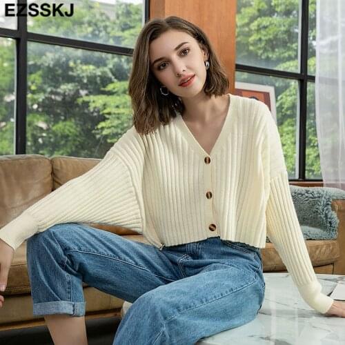 Cashmere croped v-NECK Sweater Cardigans Women Autumn winter Casual batwing Sleeve Sweater For women Female Chic Jumpers