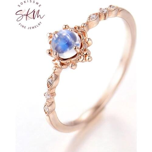 SKM Delicate moonstone rings for women 14k rose gold with diamond brand wedding rings designer Promise Luxury Fine Jewelry
