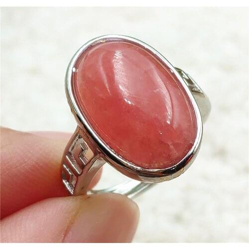 Natural Red Rhodochrosite Rose Crystal Adjustable Size Ring 16x10mm 925 Sterling Silver For Women Ring Oval AAAAA