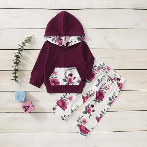 New Infant & Baby 2pcs Hooded outfit Girls fashion cotton Floral set Kids Children Autumn clothes Girl Hoodies Suit ST19103
