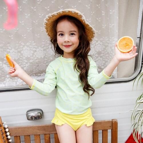 Girls Swimsuit 3-10 Years Long Sleeve Sun UV Protection UPF 50+ 3-Piece Set with Swimming Cap Kids Children Rash Guard Set