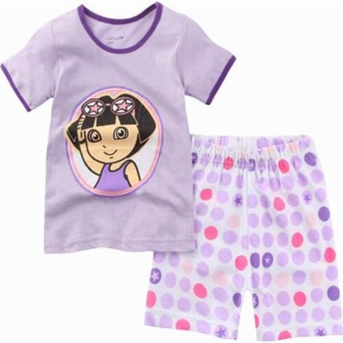 Summer Sports Girl Pajamas Boys Short Sleeve Kids Cotton Pyjamas Nightgrown Baby Sleepwear Childrens Cartoon Pijamas Homewear