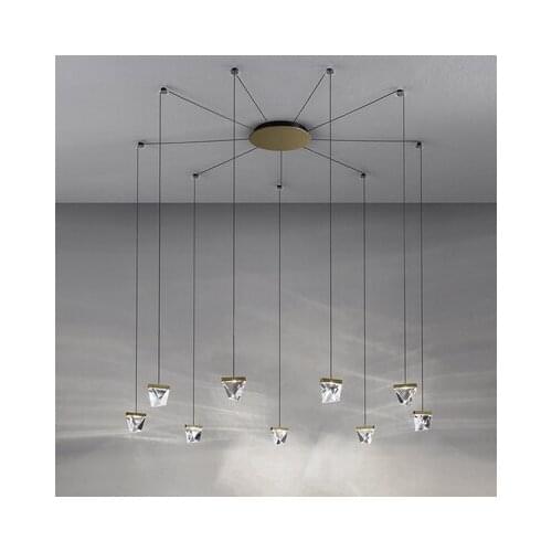 LLED Nordic Crystal Glass Chandelier Creative Individuality Simple All Copper Lamp Duplex Building Living Room Designer Exhibiti