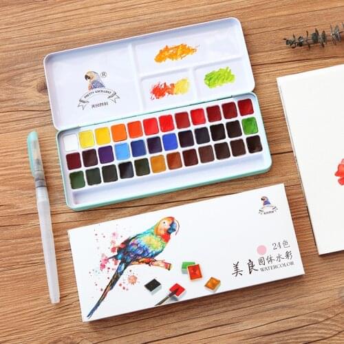 MeiLiang Watercolor Paint Set Metal Box with Water Color Brush Pen Perfect for Students Kids Acuarelas Oil Paint Art Supplies
