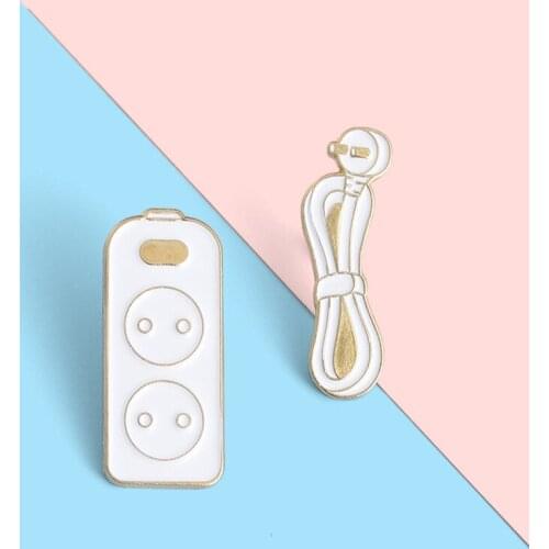 Cartoon Wire Plugboard Enamel Pins Household Cute Necessities Brooches Bag Lapel Badge Fashion Jewelry Gift for Kids Friends