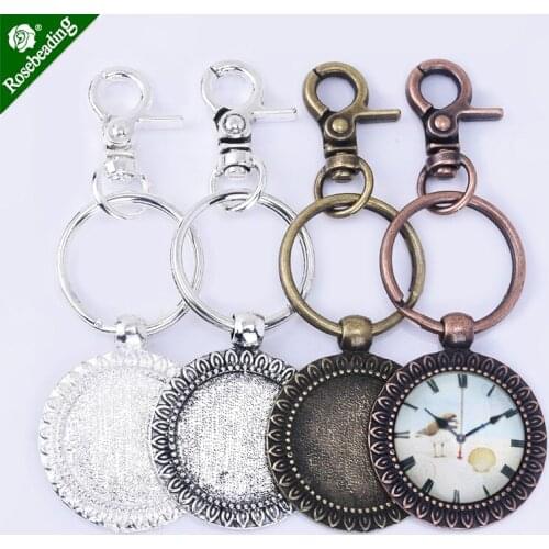 DIY Key Chain Pendant kits 25mm Round Sunflower Trays lobster split rings,sold 5pcs/set