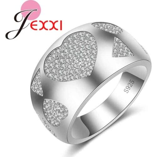 New Arrival 925 Sterling Silver Wedding Anniversary Brand Jewelry Inlaid White Clear Crystal Heart Ring for Lover